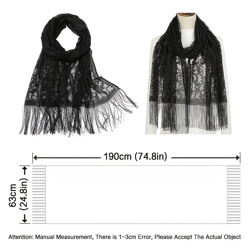 Floral Lace Scarf for Wedding Party Lightweight Shawl Wrap with Fringe