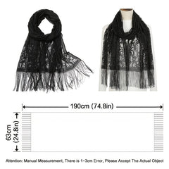 Floral Lace Scarf for Wedding Party Lightweight Shawl Wrap with Fringe