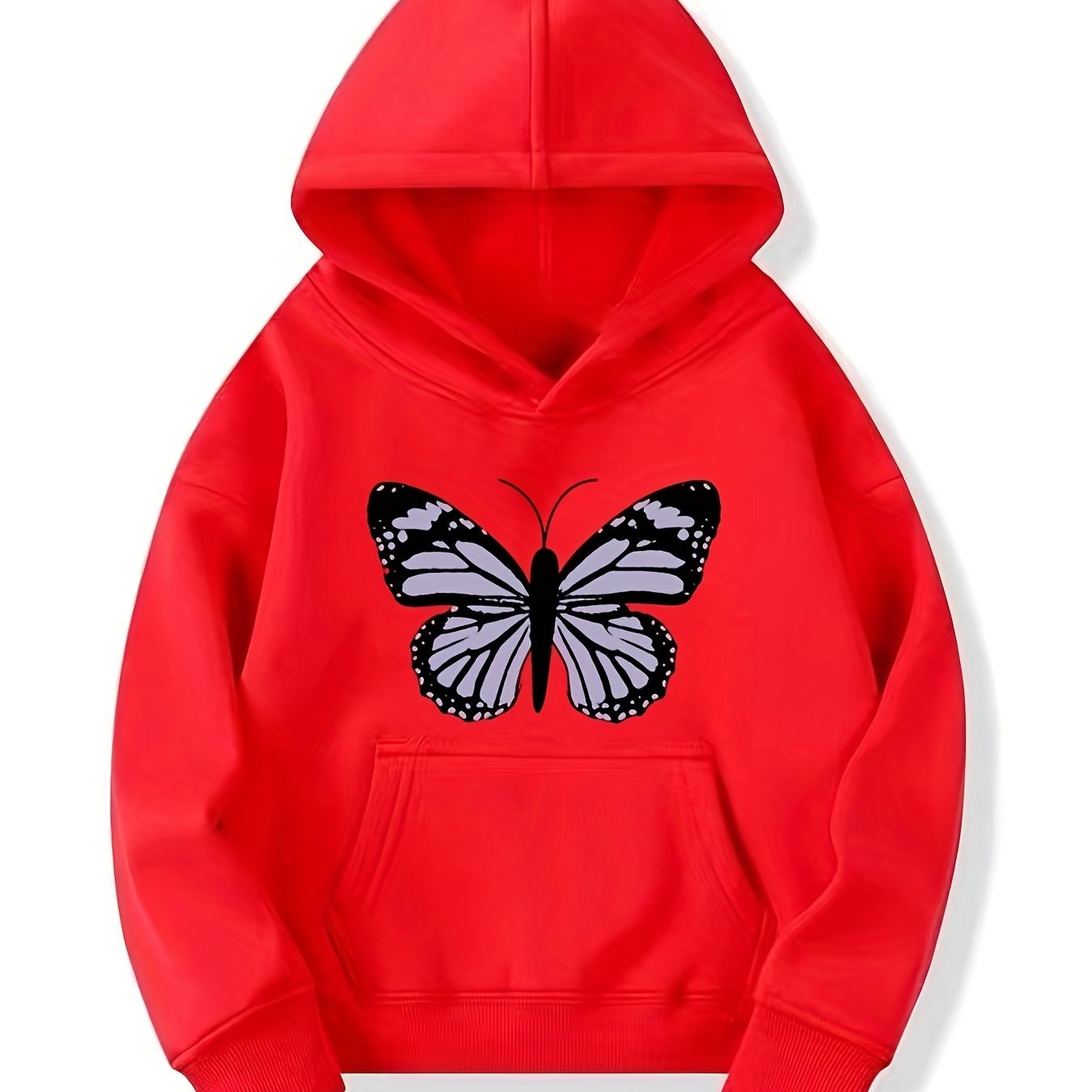 Girls Butterfly Print Hooded Sweatshirt