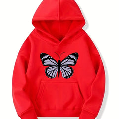 Girls Butterfly Print Hooded Sweatshirt