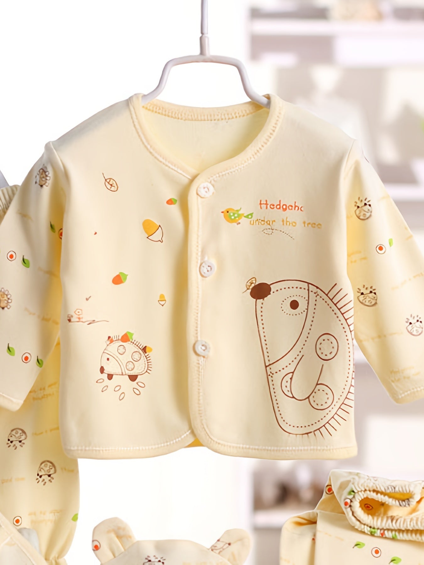 Cute Baby Girl 5pc Outfit Set Cartoon Top Pants Hat Bib