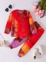 Girls' Rainbow Tie Dye Print Set, Long-sleeved Trousers