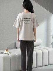 Bunny Print Lounge Set Short Sleeve Crew Neck Top & Pants