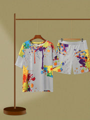 Casual Outfits 2 Piece Set Women's Plus Splash Print Top & Shorts