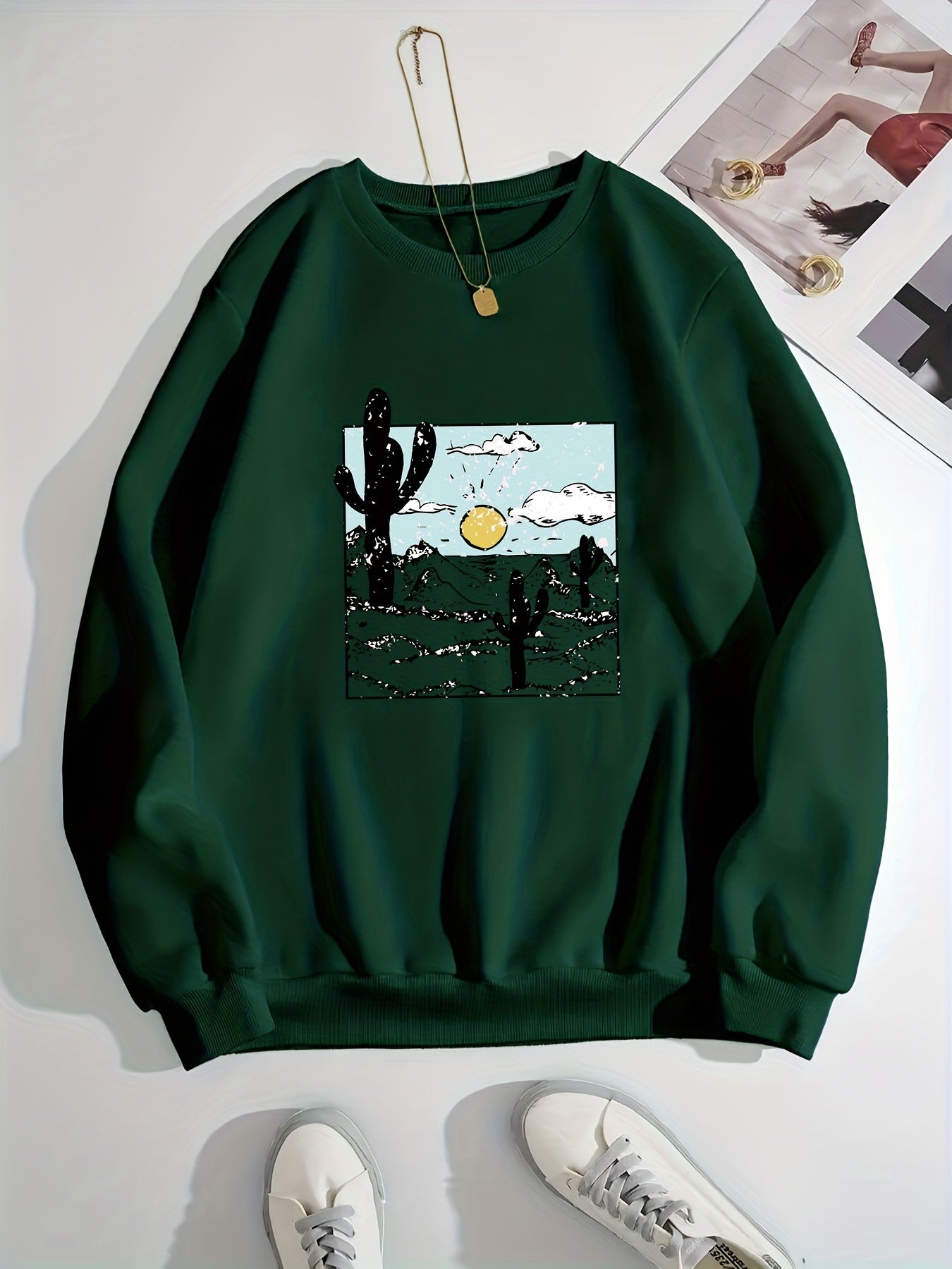 Graphic Print Crew Neck Sweatshirt for Women