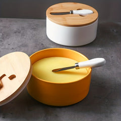 Large Capacity Ceramic Butter Box with Bamboo Lid