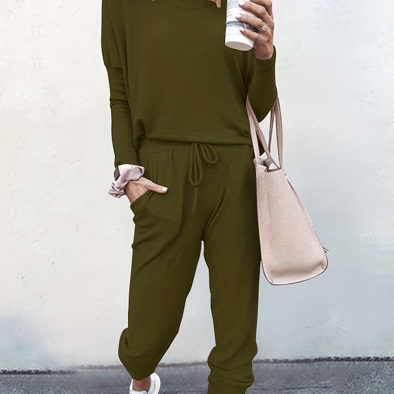 Solid Long Sleeve Top & Tapered Leg Pants Set