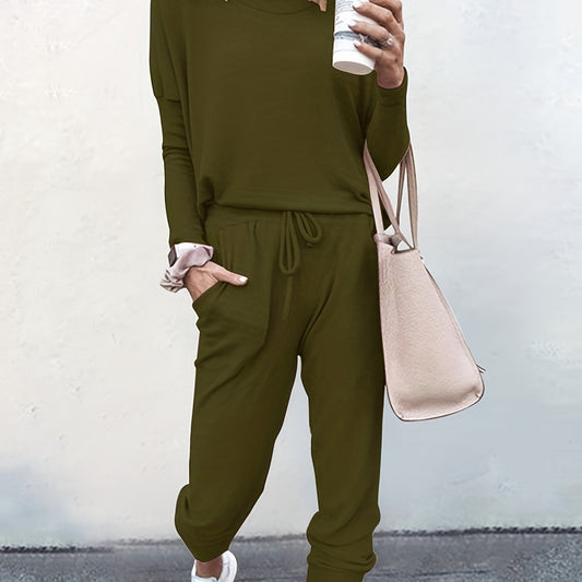 Solid Long Sleeve Top & Tapered Leg Pants Set