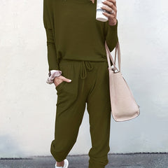 Solid Long Sleeve Top & Tapered Leg Pants Set