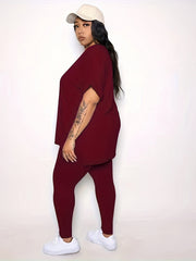 Plus Size Short Sleeve Top & Pants Outfit Set