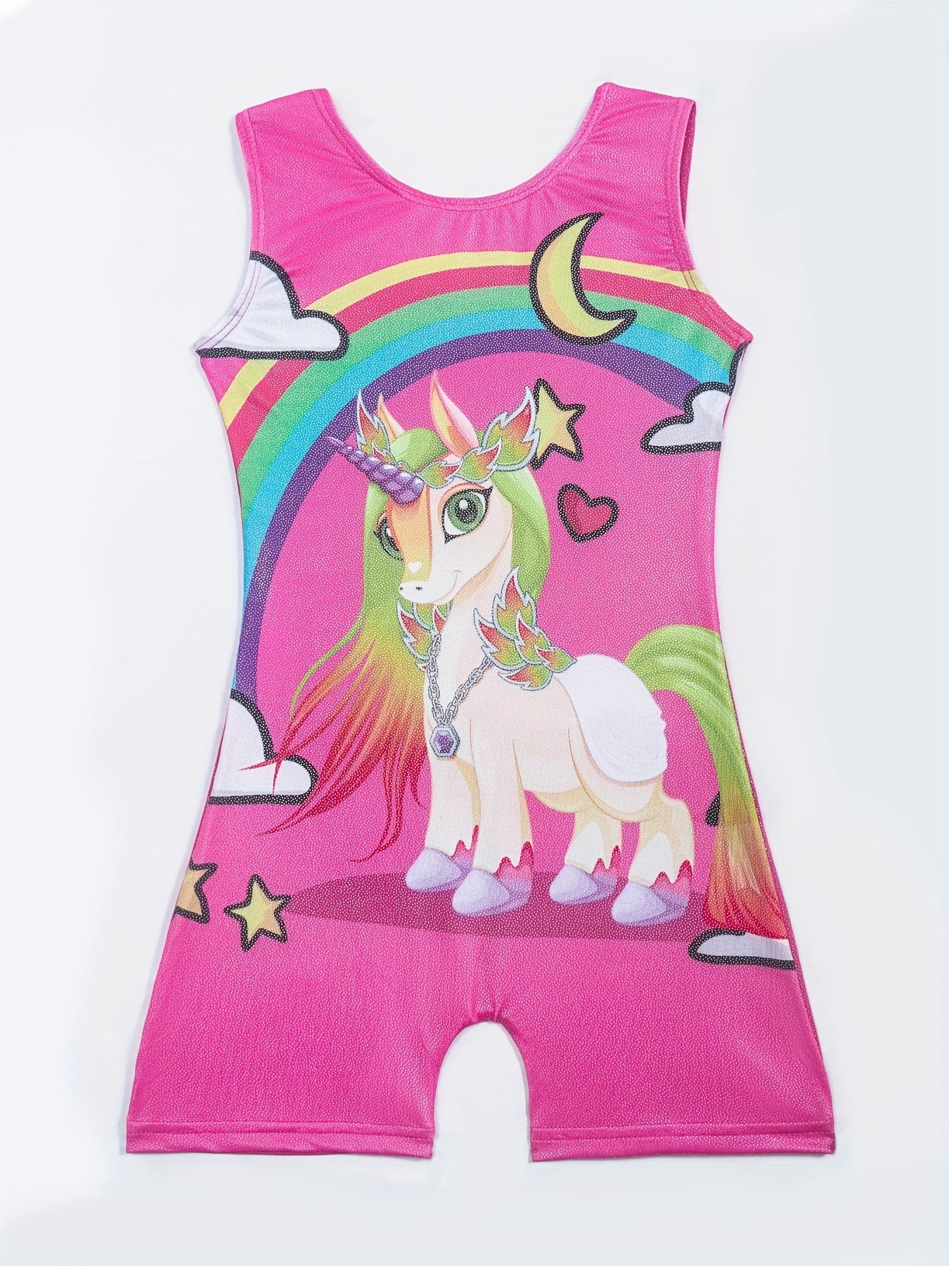 Girls Gymnastics Jumpsuit Rainbow Pony Crew Neck Sleeveless