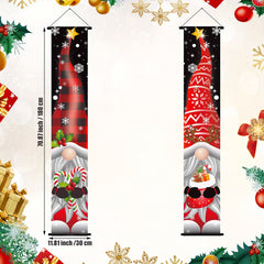 Christmas Hanging Banner Porch Sign Santa Claus Christmas Tree Gift Banner