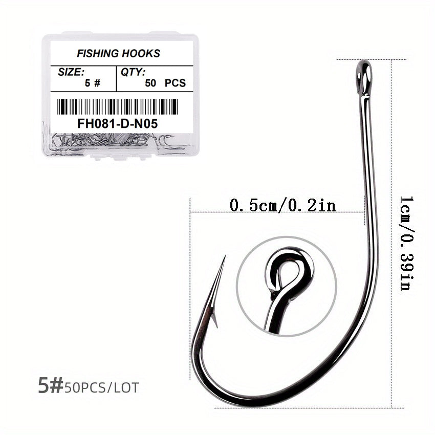 50pcs High Carbon Stainless Steel Fishing Hooks Barbed Carp Hooks