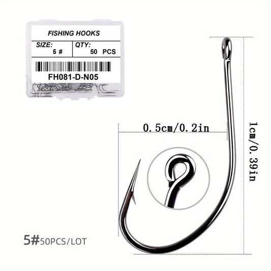 50pcs High Carbon Stainless Steel Fishing Hooks Barbed Carp Hooks