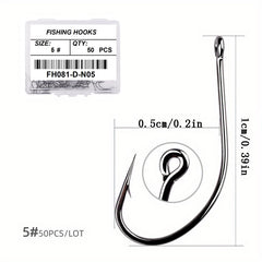 50pcs High Carbon Stainless Steel Fishing Hooks Barbed Carp Hooks