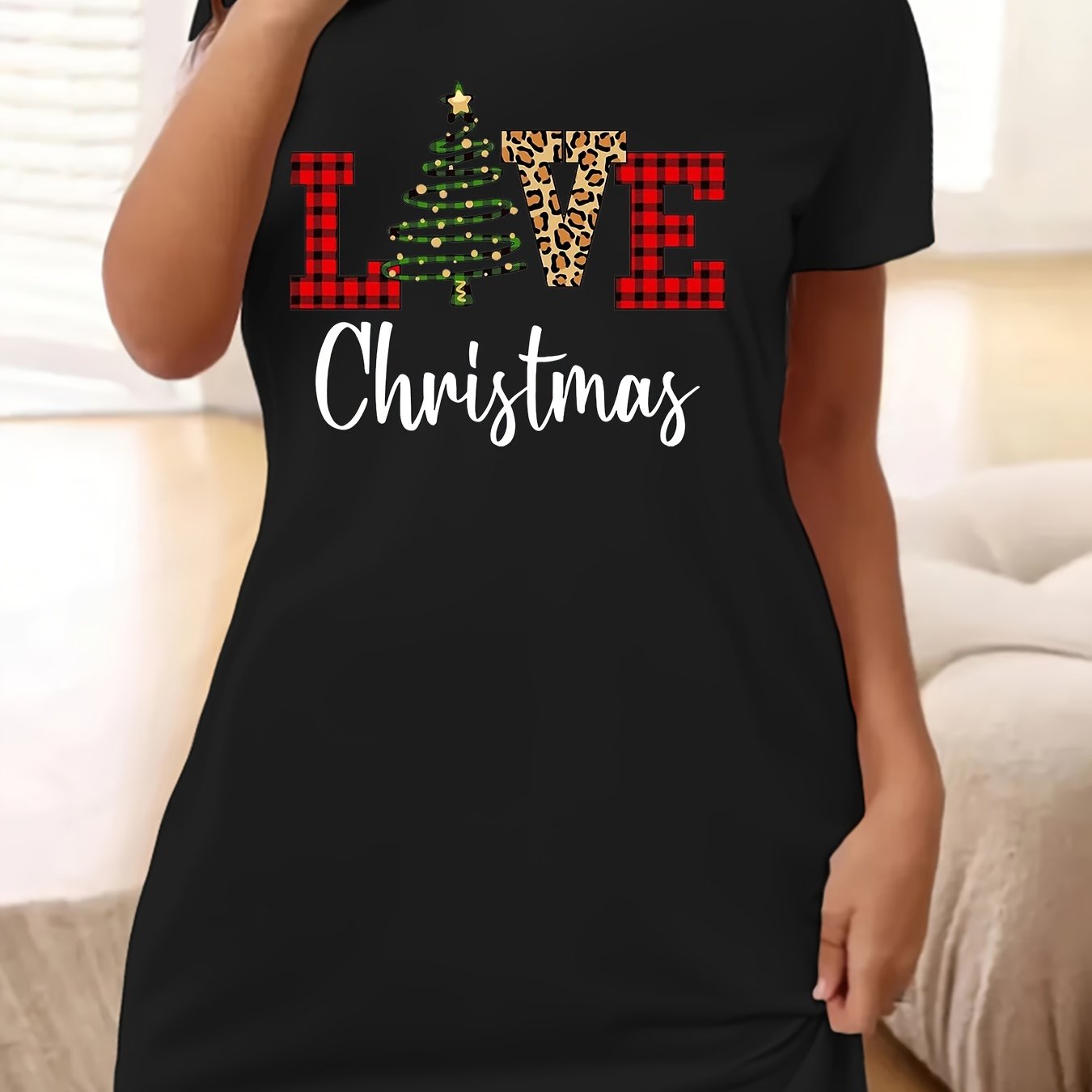 Christmas Casual Dress Women's Plus Tee Dress