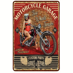 Vintage Metal Sign Pin Up Girl Motorcycle Tin Sign Motor Garage Red