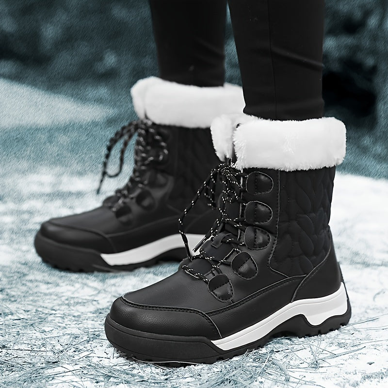 Plush Lined Thermal Flat Snow Boots Non Slip Waterproof Snow Shoes