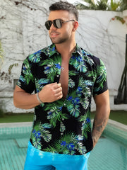 Men's Hawaiian Style Tree Pattern Slim Fit T-shirt