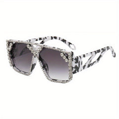 Oversized Top Bar Sunglasses Rhinestone Gradient UV400