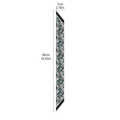 Dark Green Vintage Skinny Scarf Flower Print Long Ribbon Neckerchief