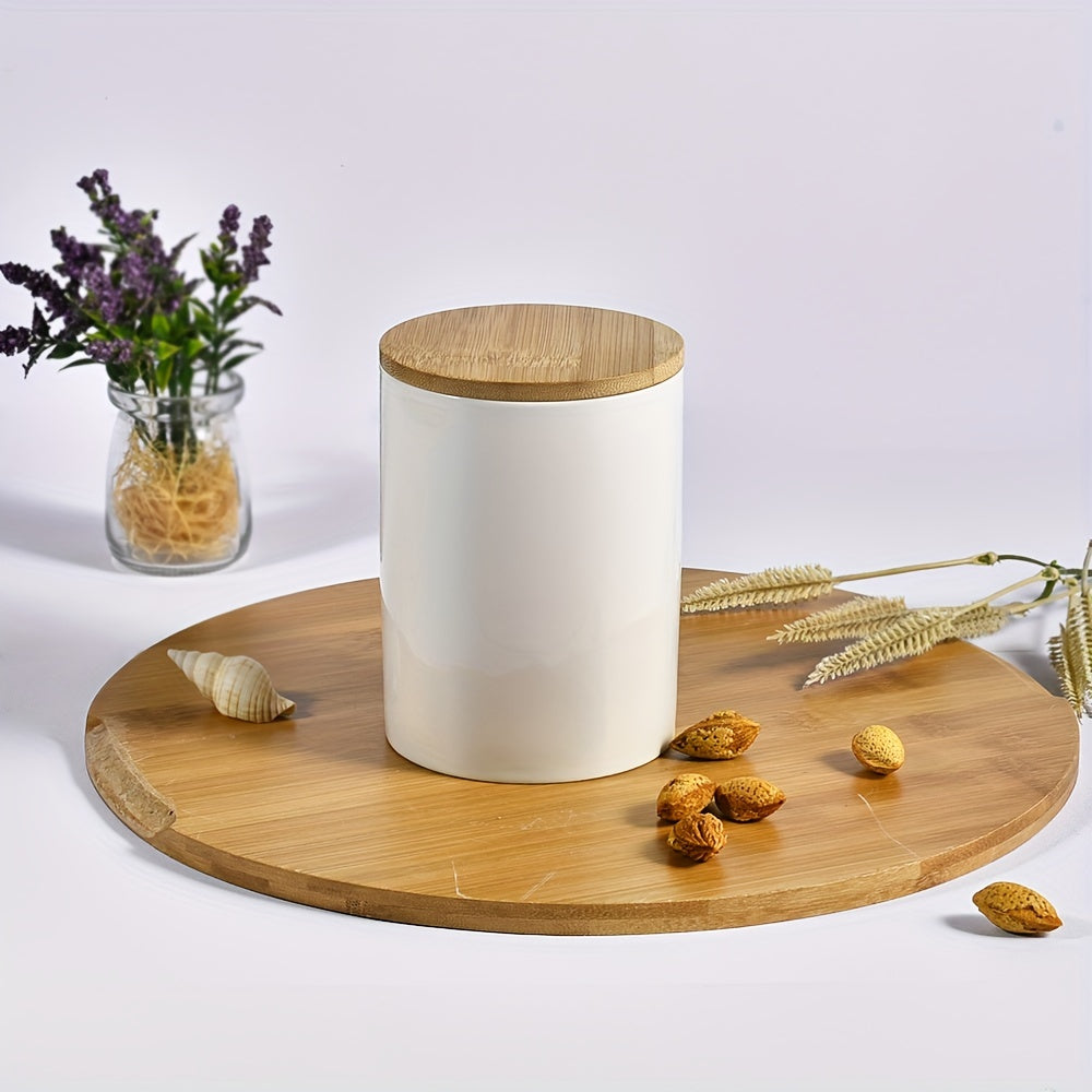 Middle Size Bone Jar Canister With Bamboo Lid - Home Kitchen Storage