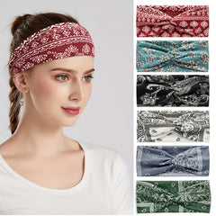 6pcs Boho Headband Wide Flower Hair Band Elastic Sports Sweatband