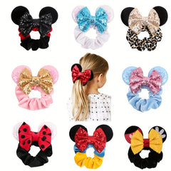 Colorful Sequin Bow Mouse Ear Scrunchies Hair Ties