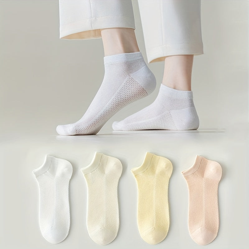 4 Pairs Solid Socks Comfy & Breathable All match Women's Stockings
