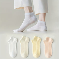 4 Pairs Solid Socks Comfy & Breathable All match Women's Stockings