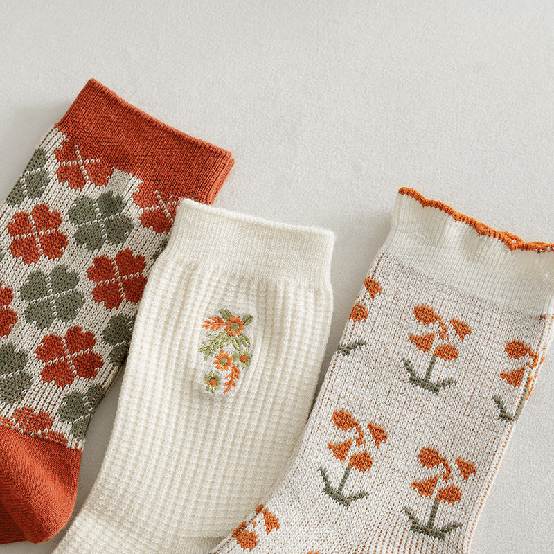 3 Pairs Women's Retro Medium Tube Socks