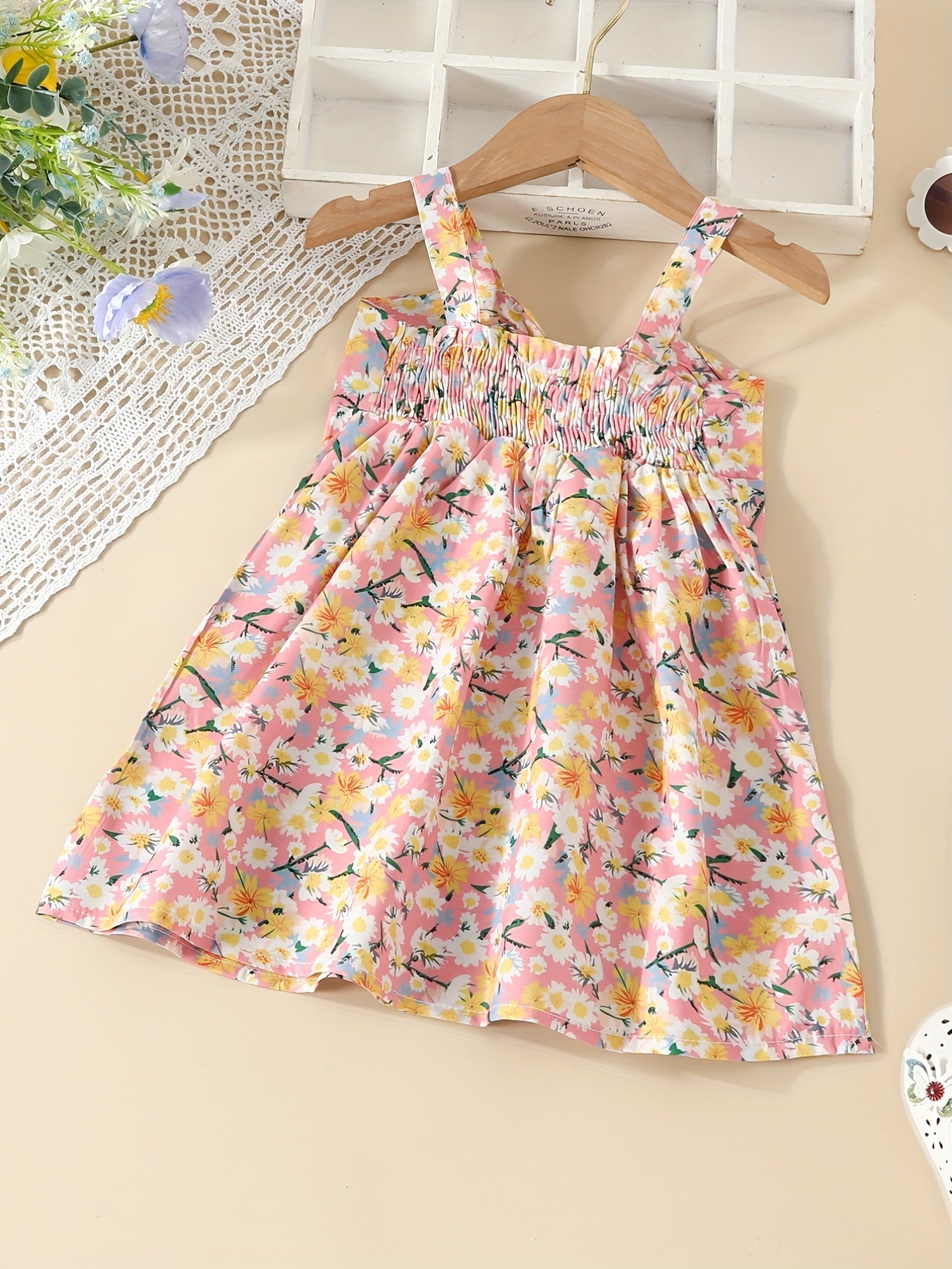 Toddler Girls Flowers Graphic Bow Cami Princess Dress