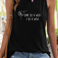 Dandelion & Letter Pattern Sports Vest Sleeveless Top