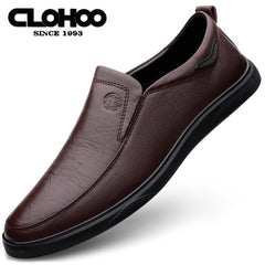 CLOHOO Men's Leather Slip On Soft Insole Casual Dress Shoes