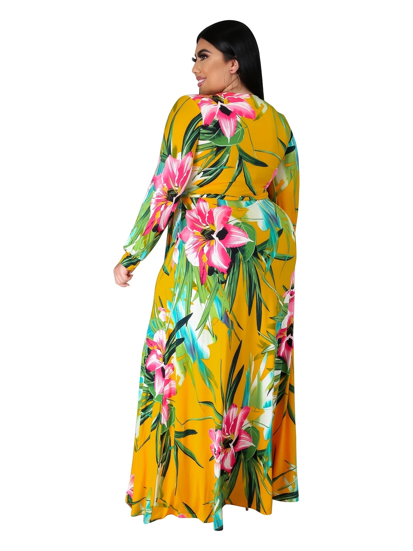 Floral Print V Neck Maxi Dress