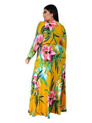 Floral Print V Neck Maxi Dress