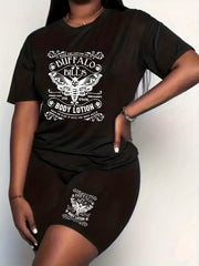 Women's Plus Bee & Letter Print Top & Shorts Set