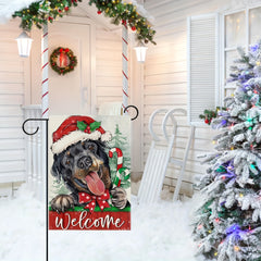 Christmas Rottweiler Dog Garden Flag Xmas Puppy Santa Hat Candy Cane Bow