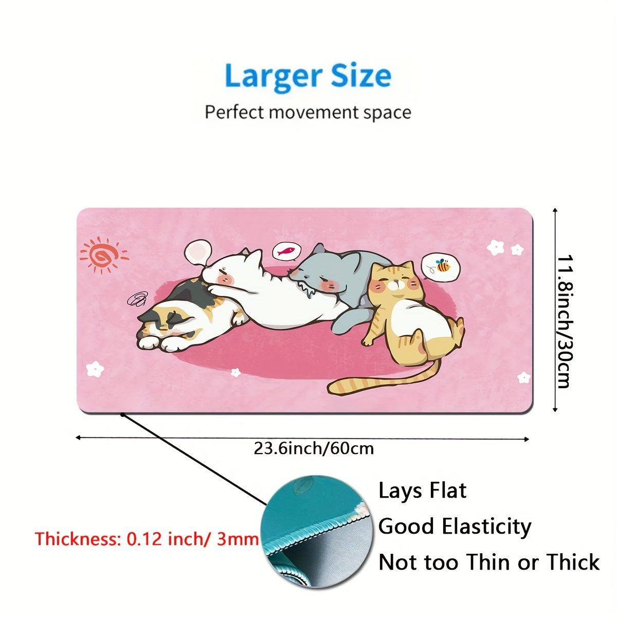 Pink Cat Large Mouse Pad Non Slip Office Desk Mat