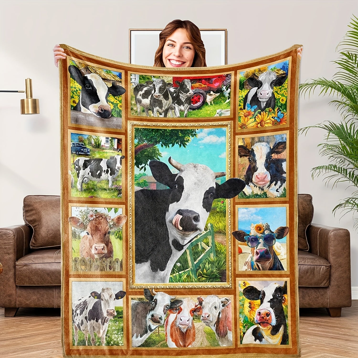 Cow Print Blanket Soft Winter Warm Lightweight Flannel Throw Blanket