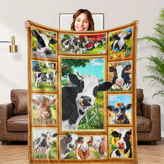 Cow Print Blanket Soft Winter Warm Lightweight Flannel Throw Blanket