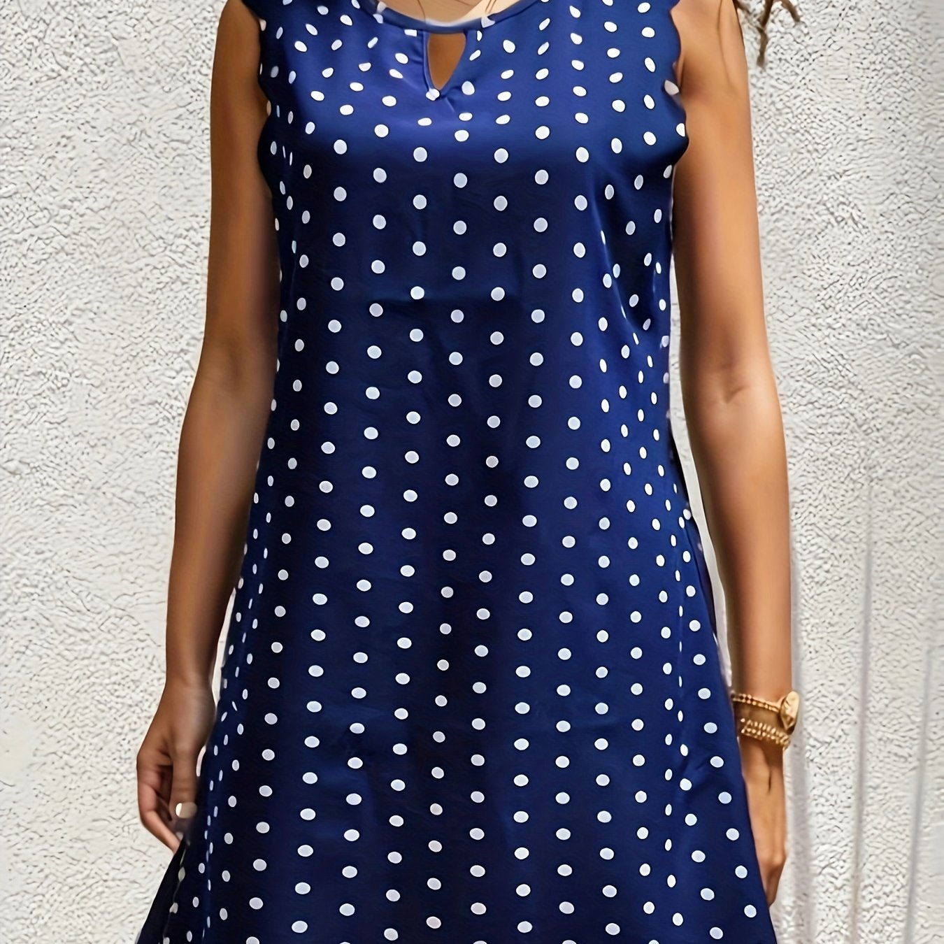 Polka Dot Scallop Trim Sleeveless Dress