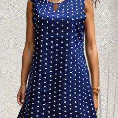 Polka Dot Scallop Trim Sleeveless Dress
