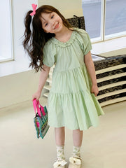 Girl's Princess Dress Cotton Puff Sleeve Summer Clothing