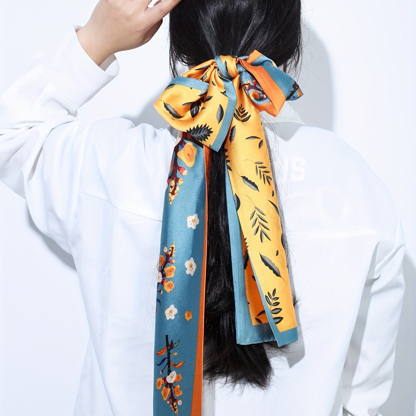 Flower Plant Print Skinny Scarf Block Long Ribbon Necktie Twilly Scarf