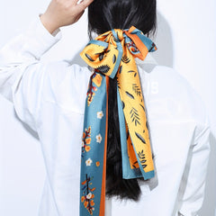 Flower Plant Print Skinny Scarf Block Long Ribbon Necktie Twilly Scarf