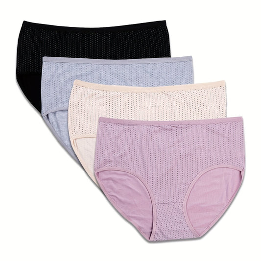 4 Pack Plus Size Panties Set Women's Plus Size Mid Waisted Soft & Breathable