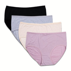 4 Pack Plus Size Panties Set Women's Plus Size Mid Waisted Soft & Breathable