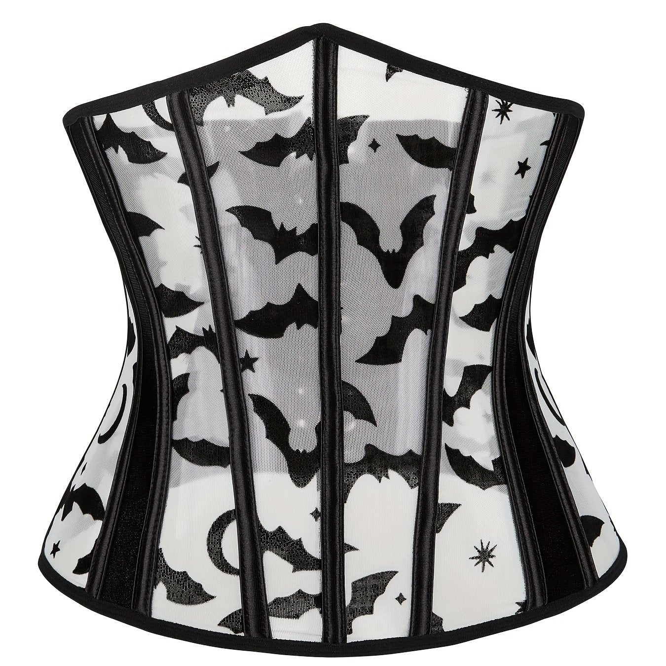 Bat Print Strapless Corset Bustier Tummy Control Mesh Body Shaper