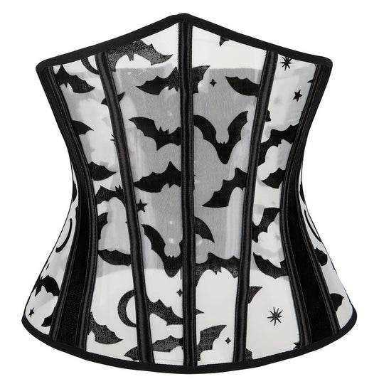 Bat Print Strapless Corset Bustier Tummy Control Mesh Body Shaper